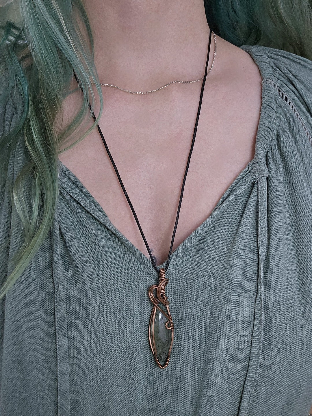 Prehnite and Copper Necklace