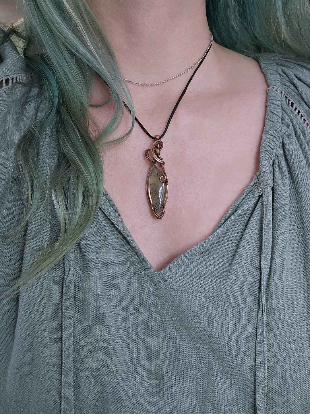 Prehnite and Copper Necklace