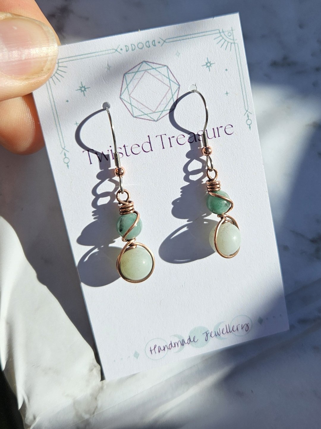 Emerald and Amazonite Copper Earrings