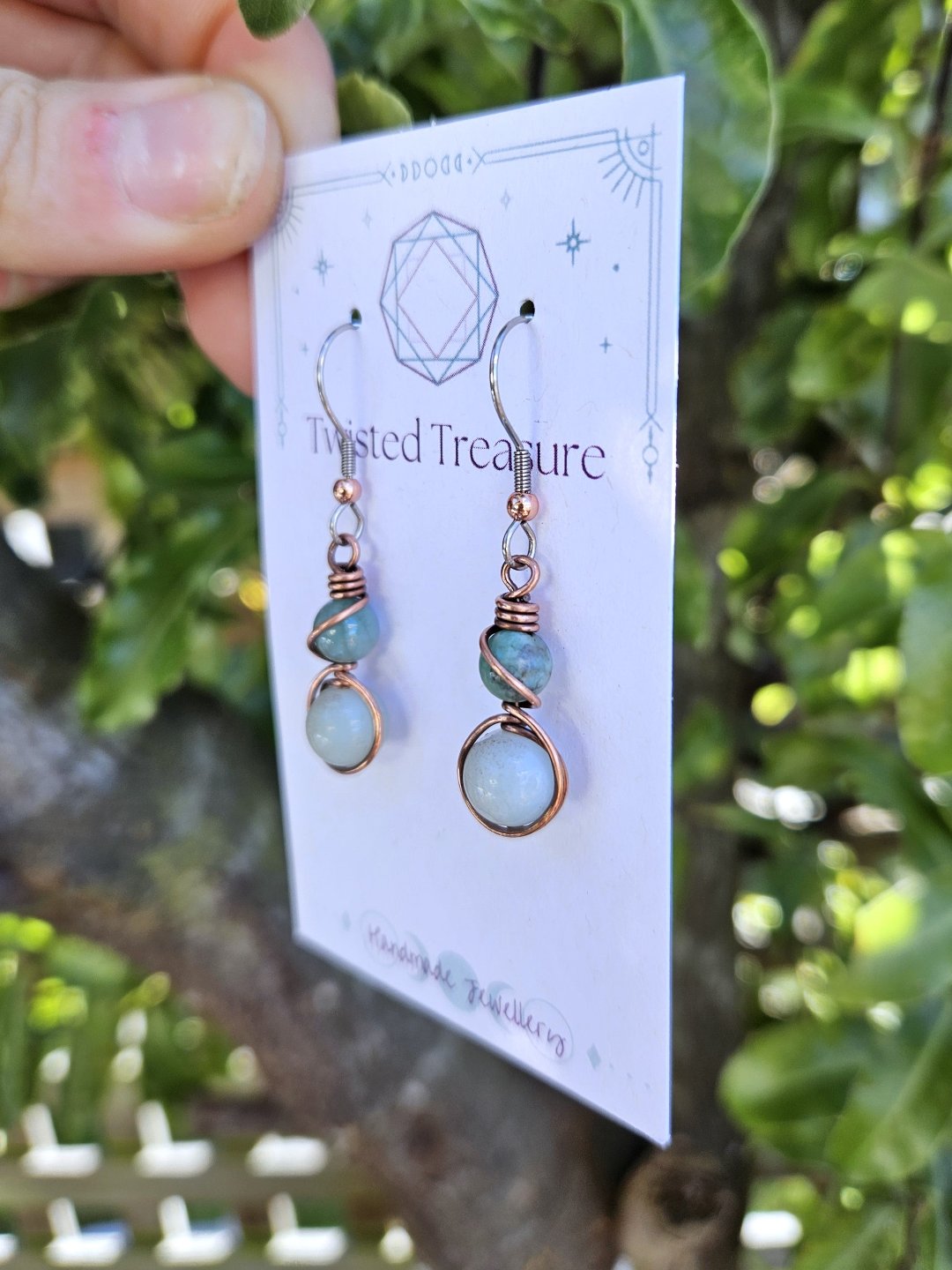 Emerald and Amazonite Copper Earrings