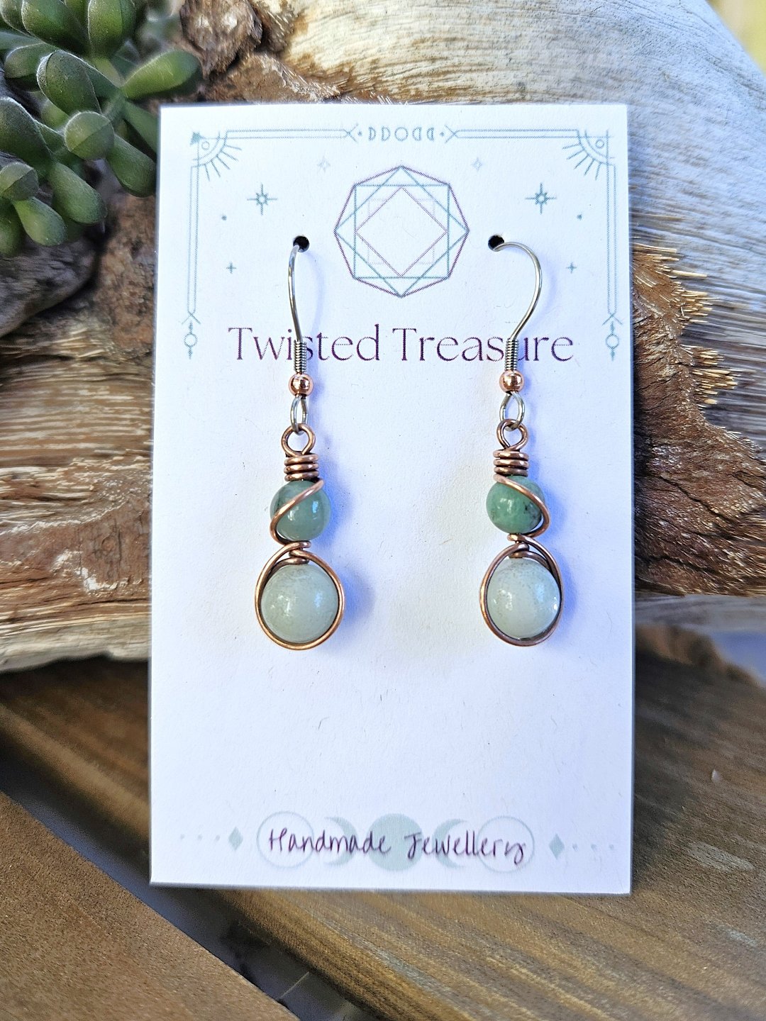 Emerald and Amazonite Copper Earrings