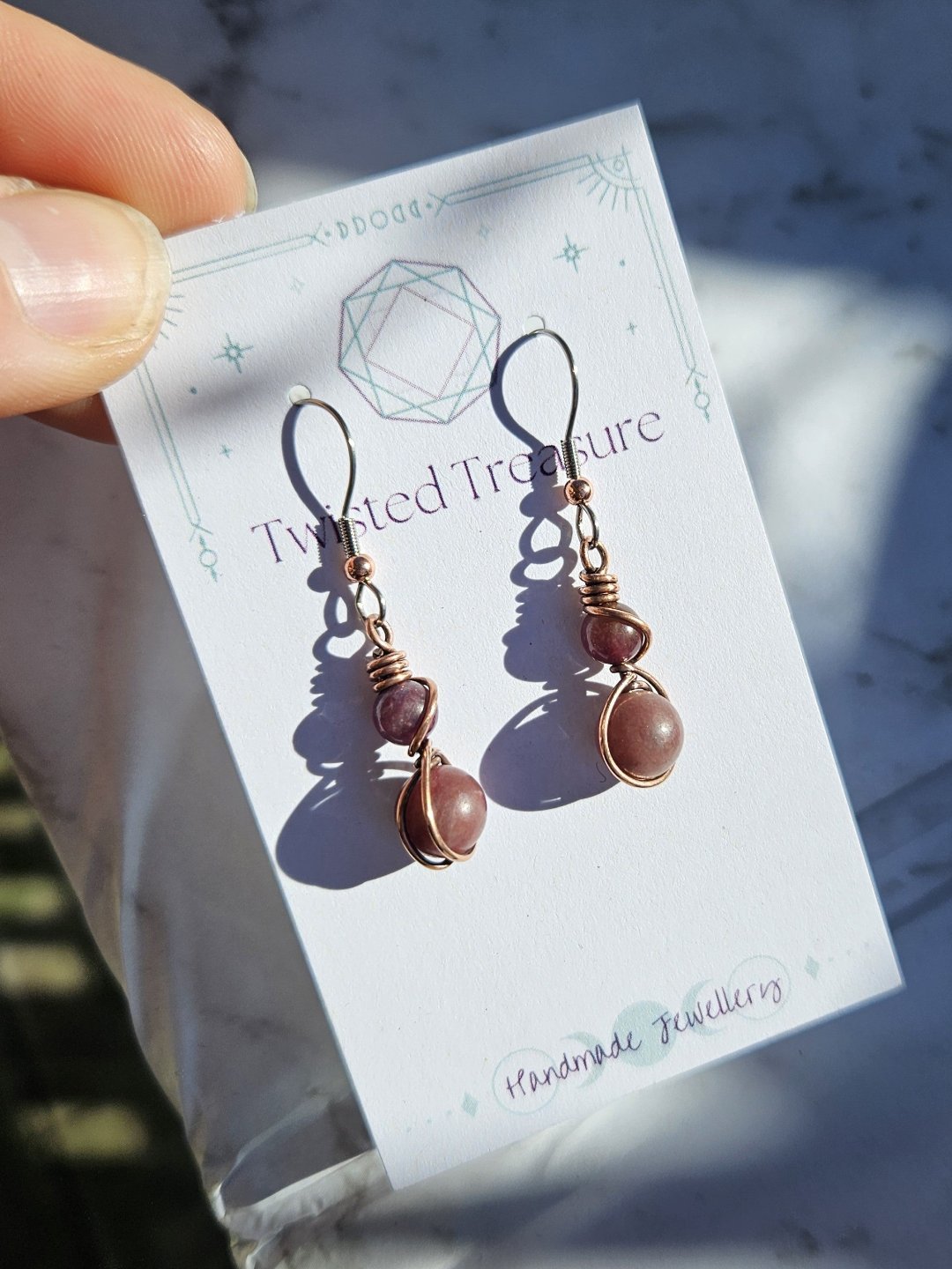 Tourmaline and Strawberry Quartz Copper Earrings