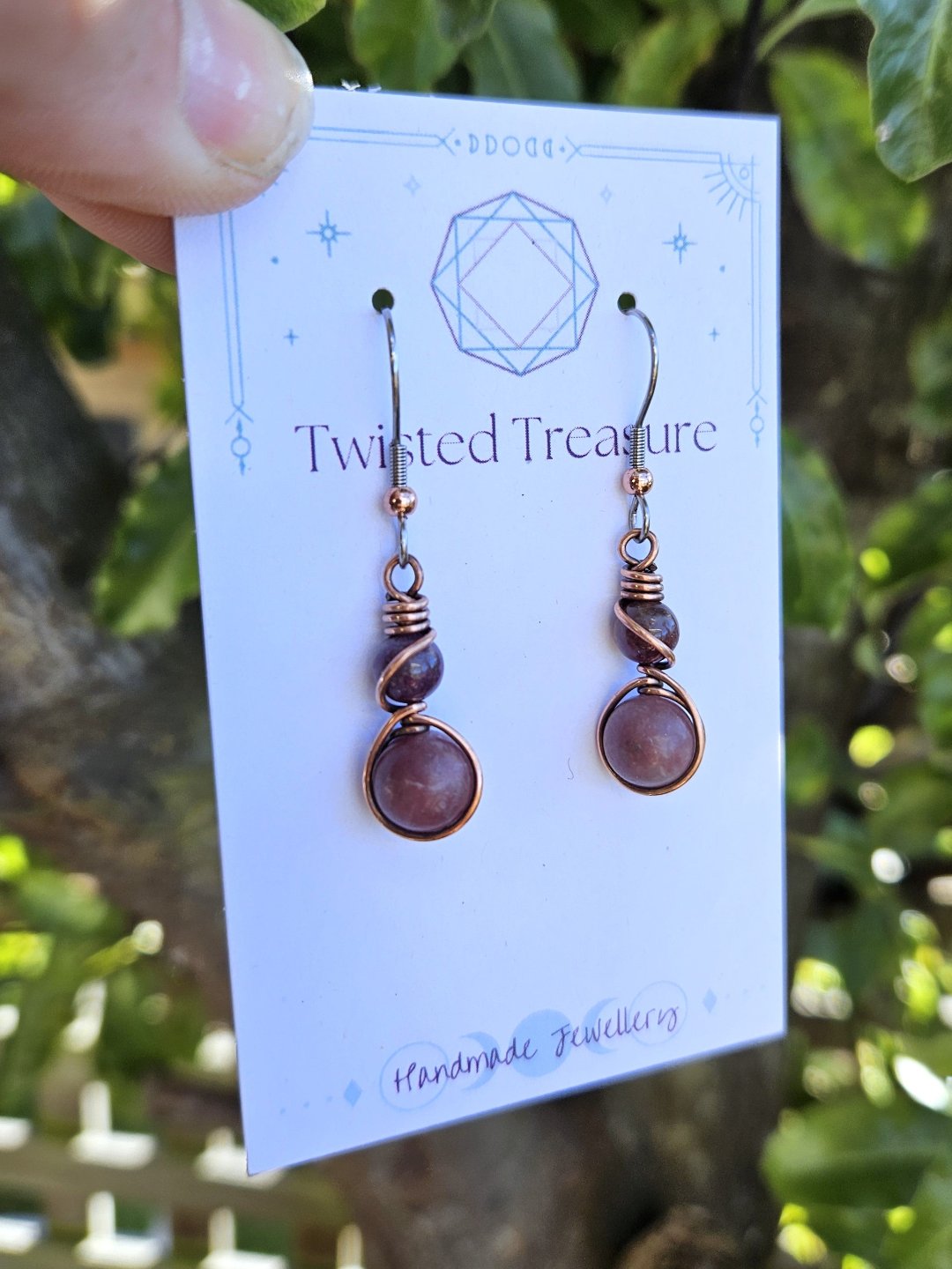 Tourmaline and Strawberry Quartz Copper Earrings