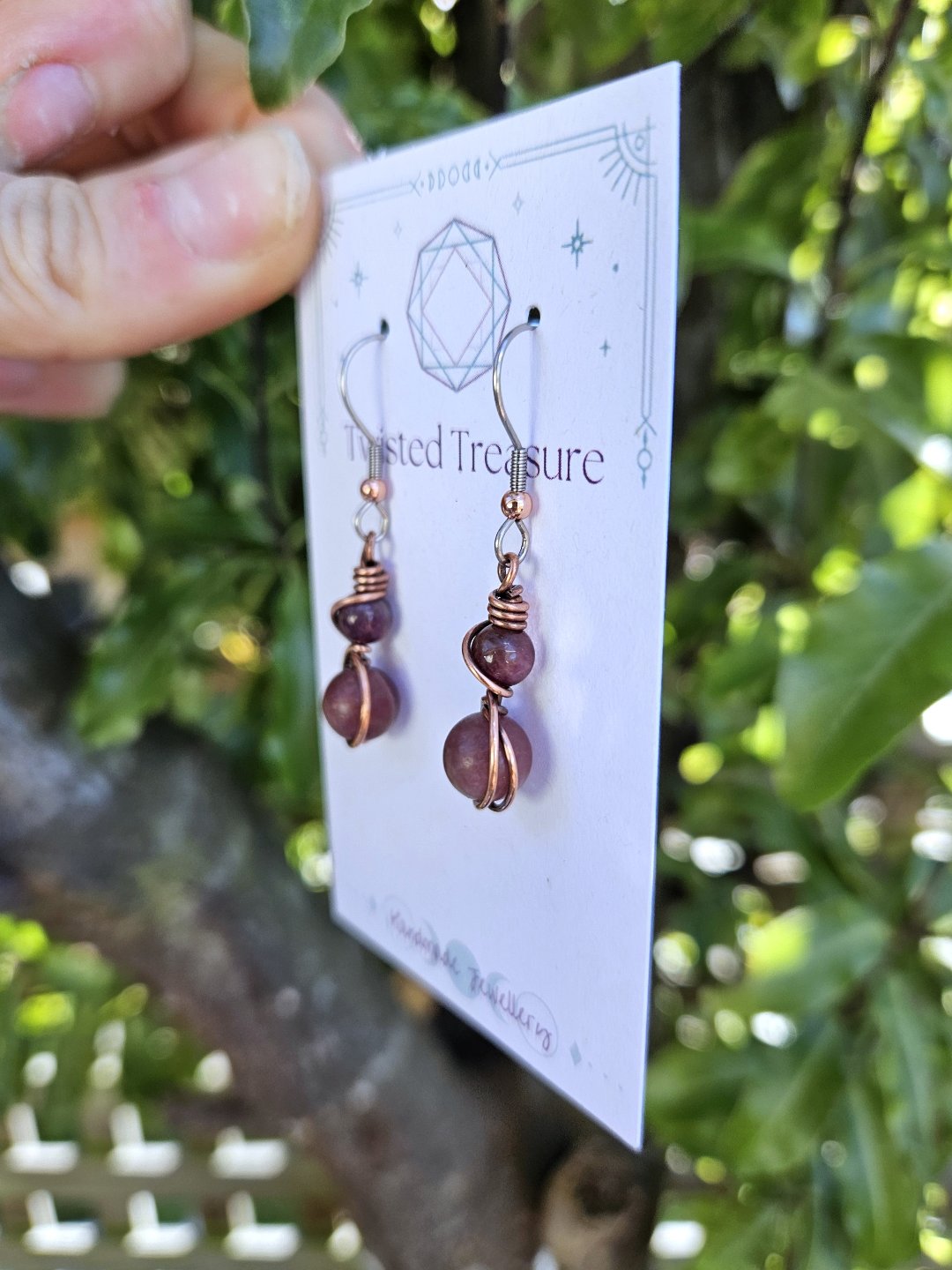 Tourmaline and Strawberry Quartz Copper Earrings