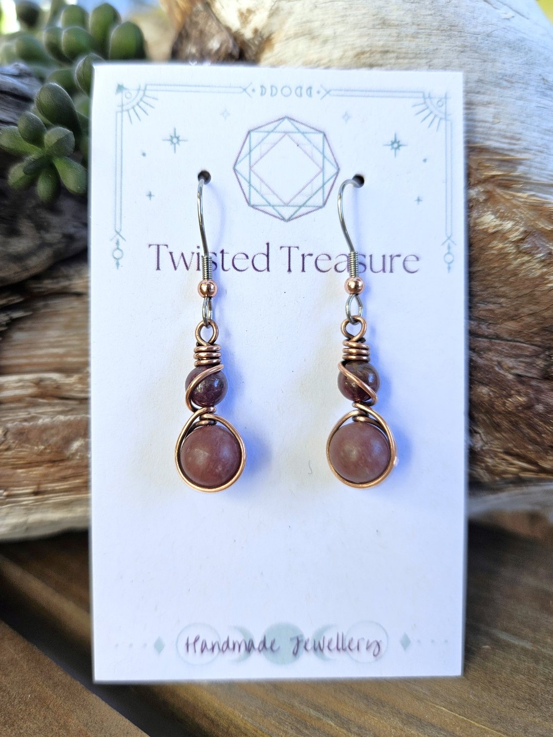 Tourmaline and Strawberry Quartz Copper Earrings