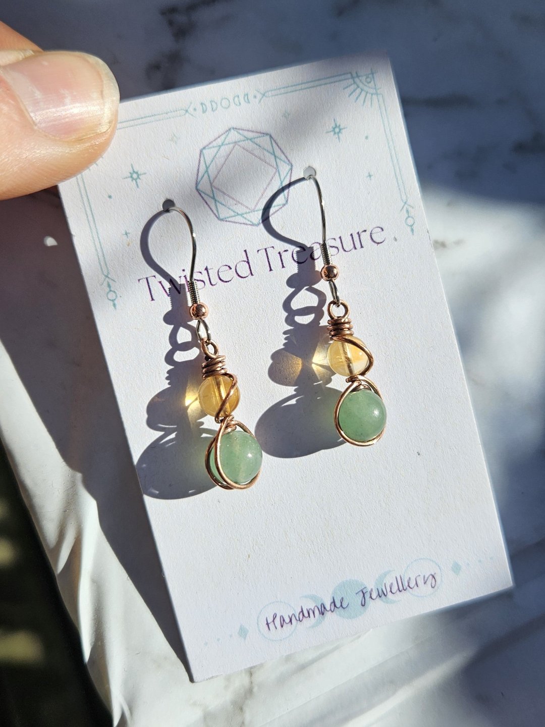 Citrine and Green Aventurine Copper Earrings