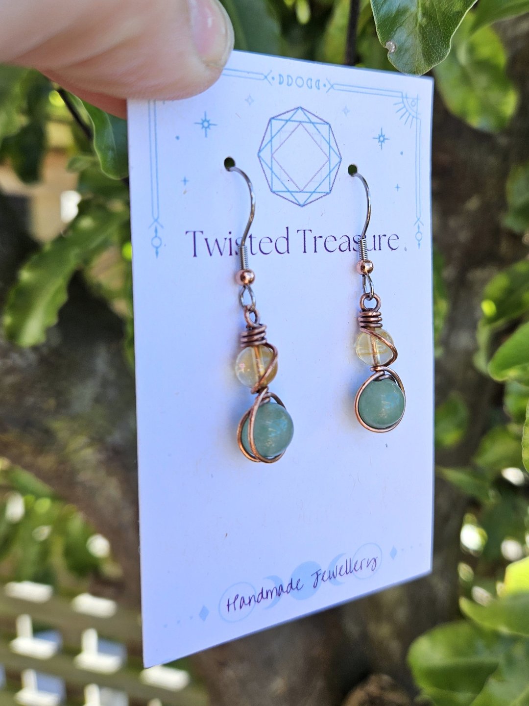 Citrine and Green Aventurine Copper Earrings