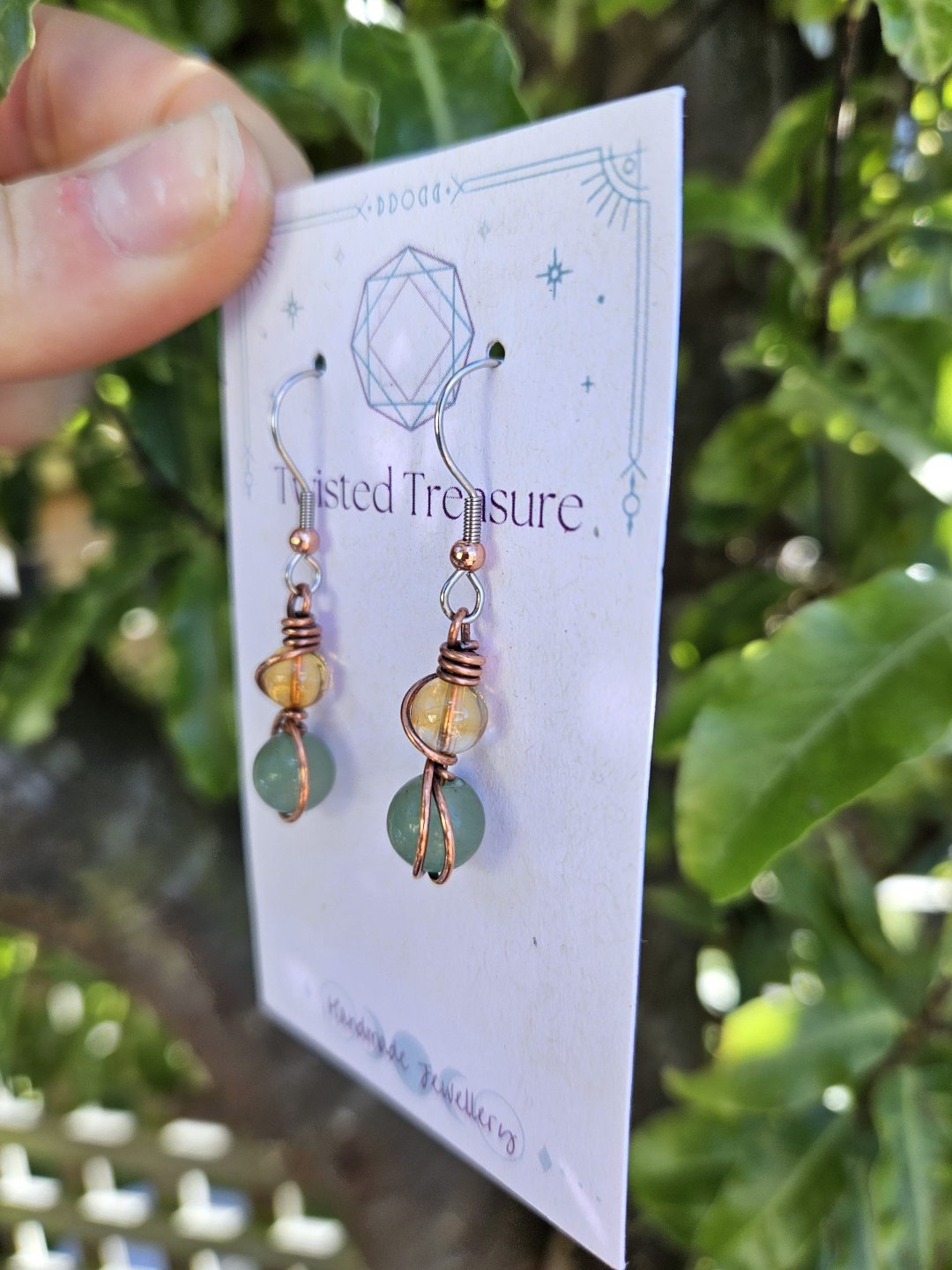 Citrine and Green Aventurine Copper Earrings