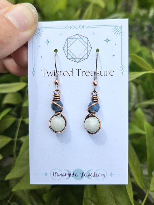 Moonstone, Aquamarine and Copper Earrings