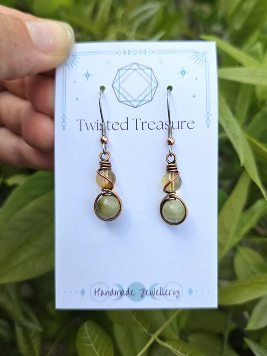 Citrine, Green Tourmaline and Copper Earrings