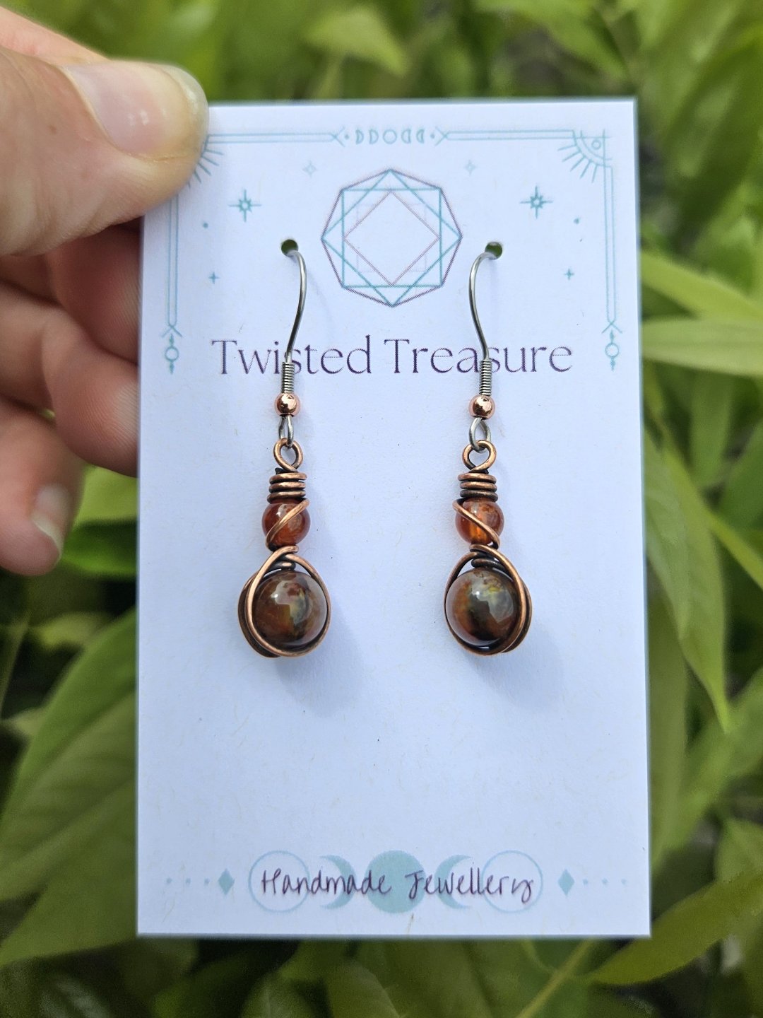 Garnet, Pietersite and Copper Earrings