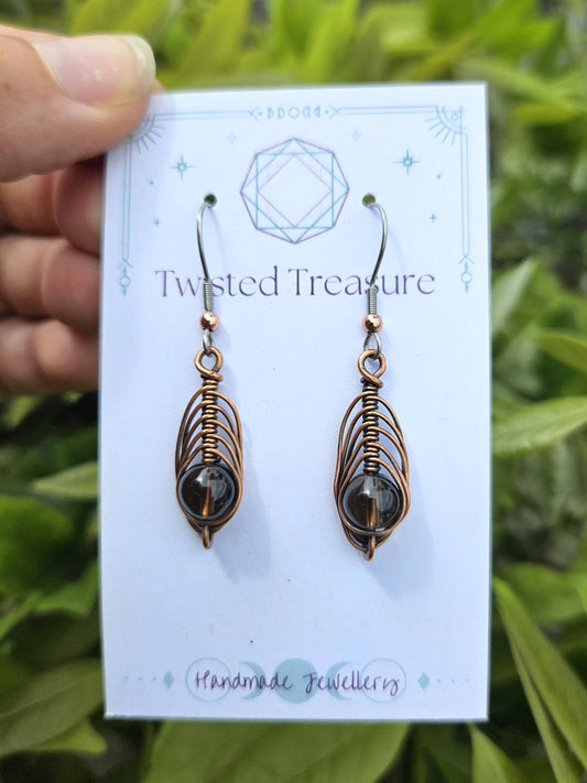 Feather Earrings - Smoky Quartz