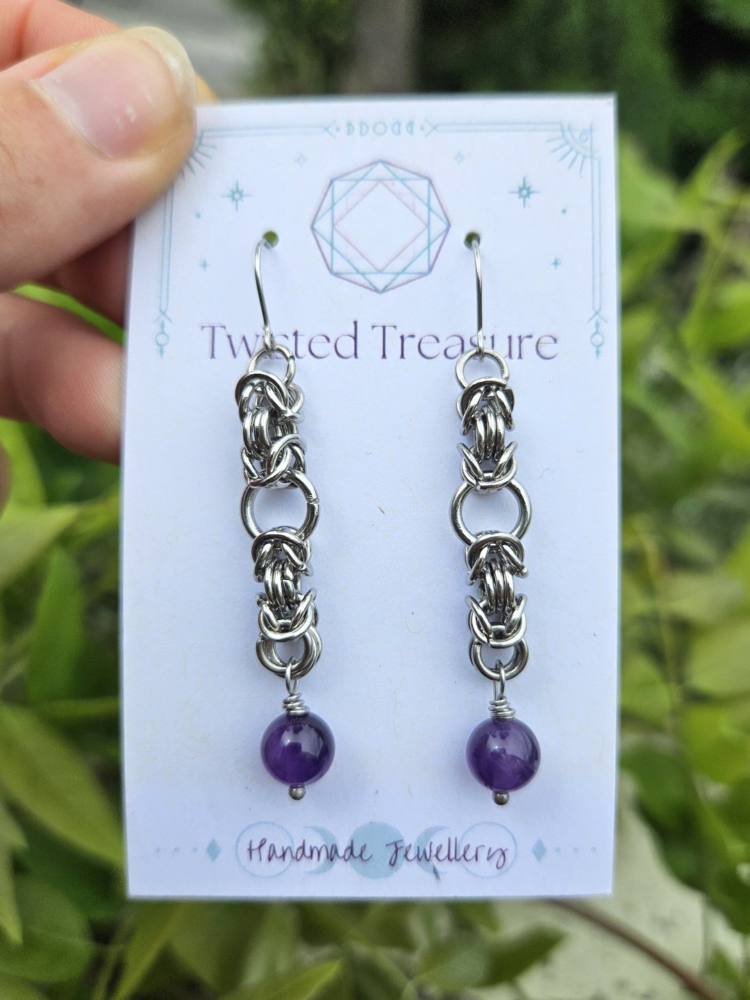 Chainmail Earrings - Amethyst