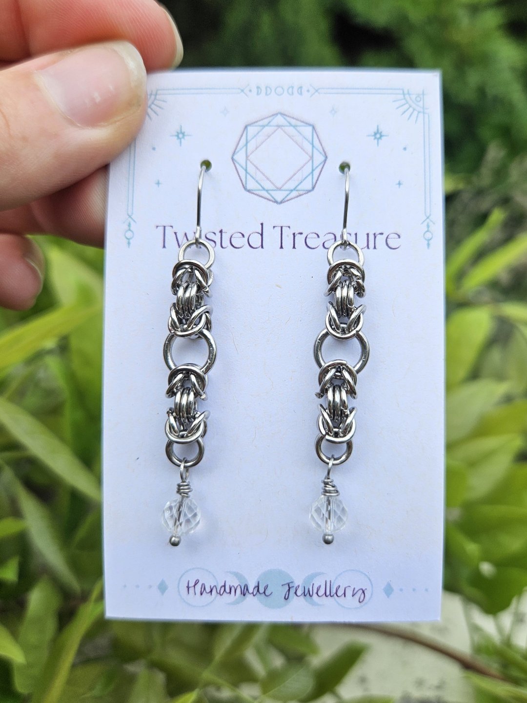 Chainmail Earrings - Clear Quartz