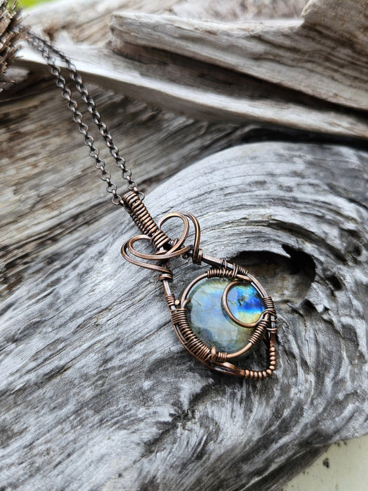 Labradorite and Copper Moon Necklace