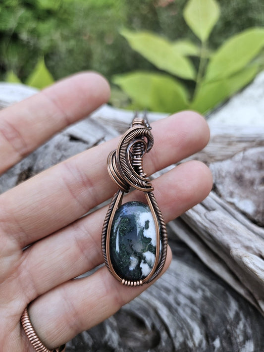 Moss Agate and Copper Necklace