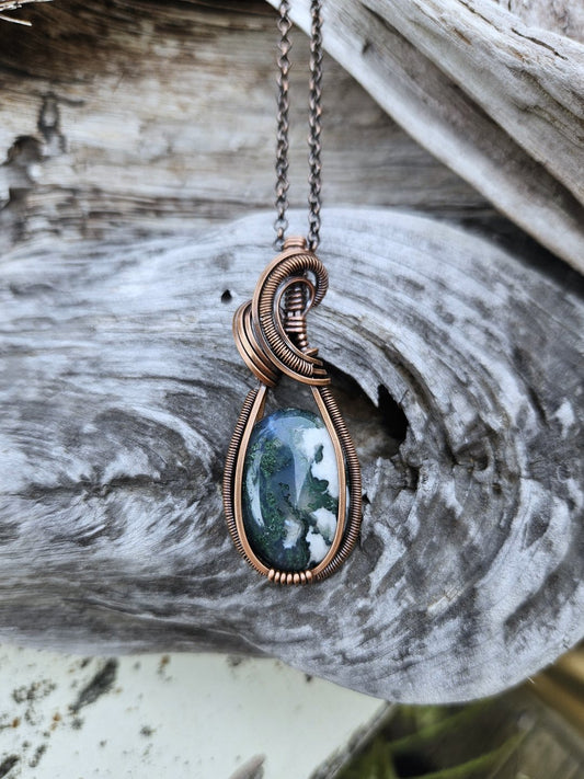 Moss Agate and Copper Necklace