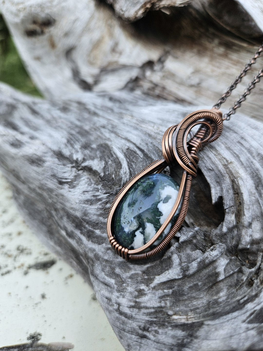 Moss Agate and Copper Necklace