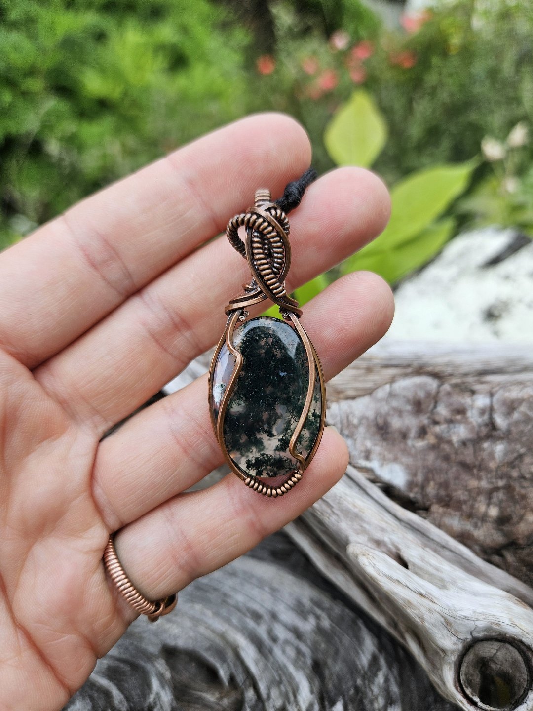 Moss Agate and Copper Necklace