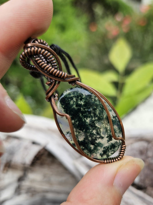 Moss Agate and Copper Necklace