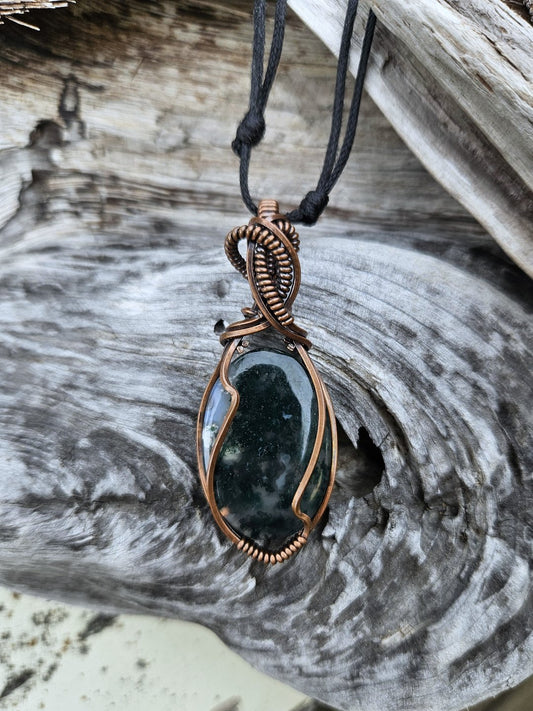 Moss Agate and Copper Necklace