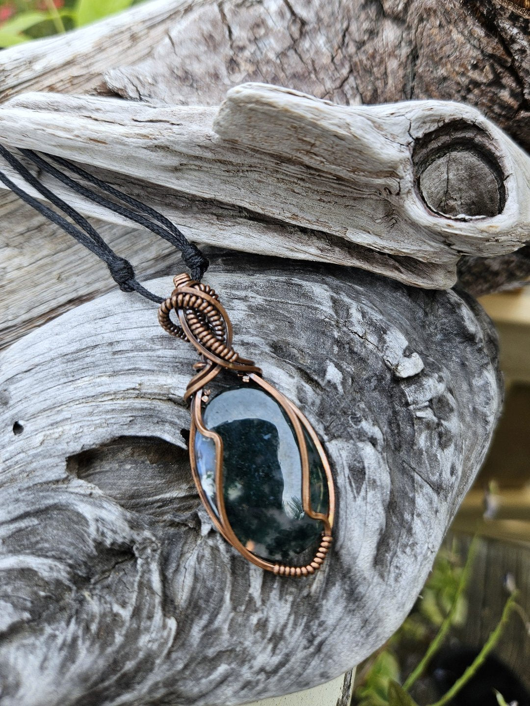 Moss Agate and Copper Necklace