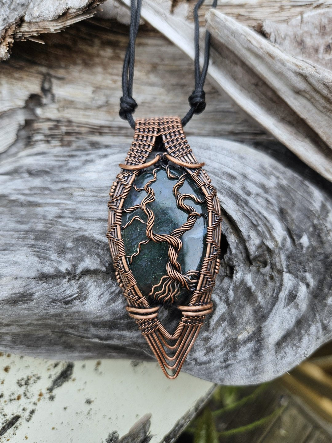 Moss Agate and Copper Necklace