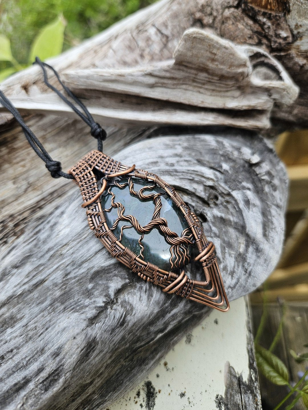 Moss Agate and Copper Necklace