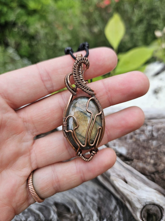 Labradorite and Copper Mushroom Necklace