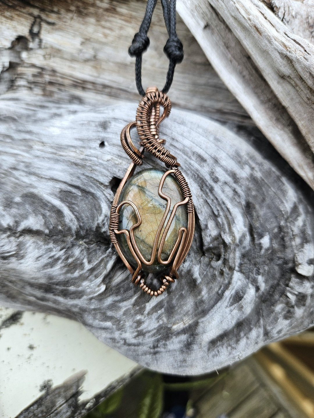 Labradorite and Copper Mushroom Necklace