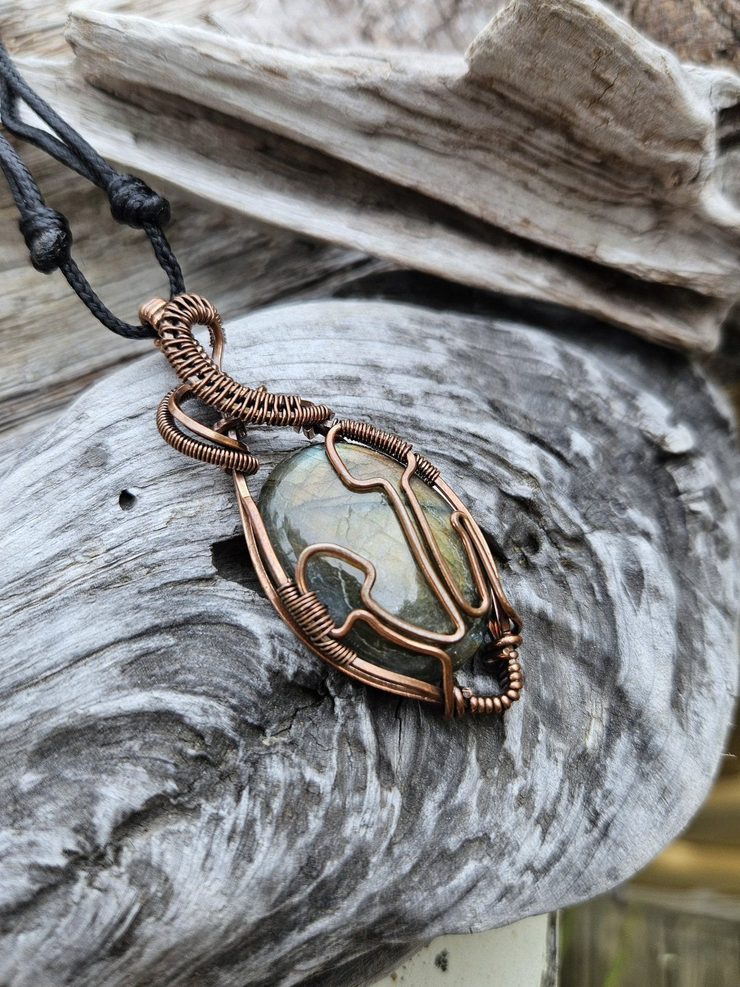 Labradorite and Copper Mushroom Necklace