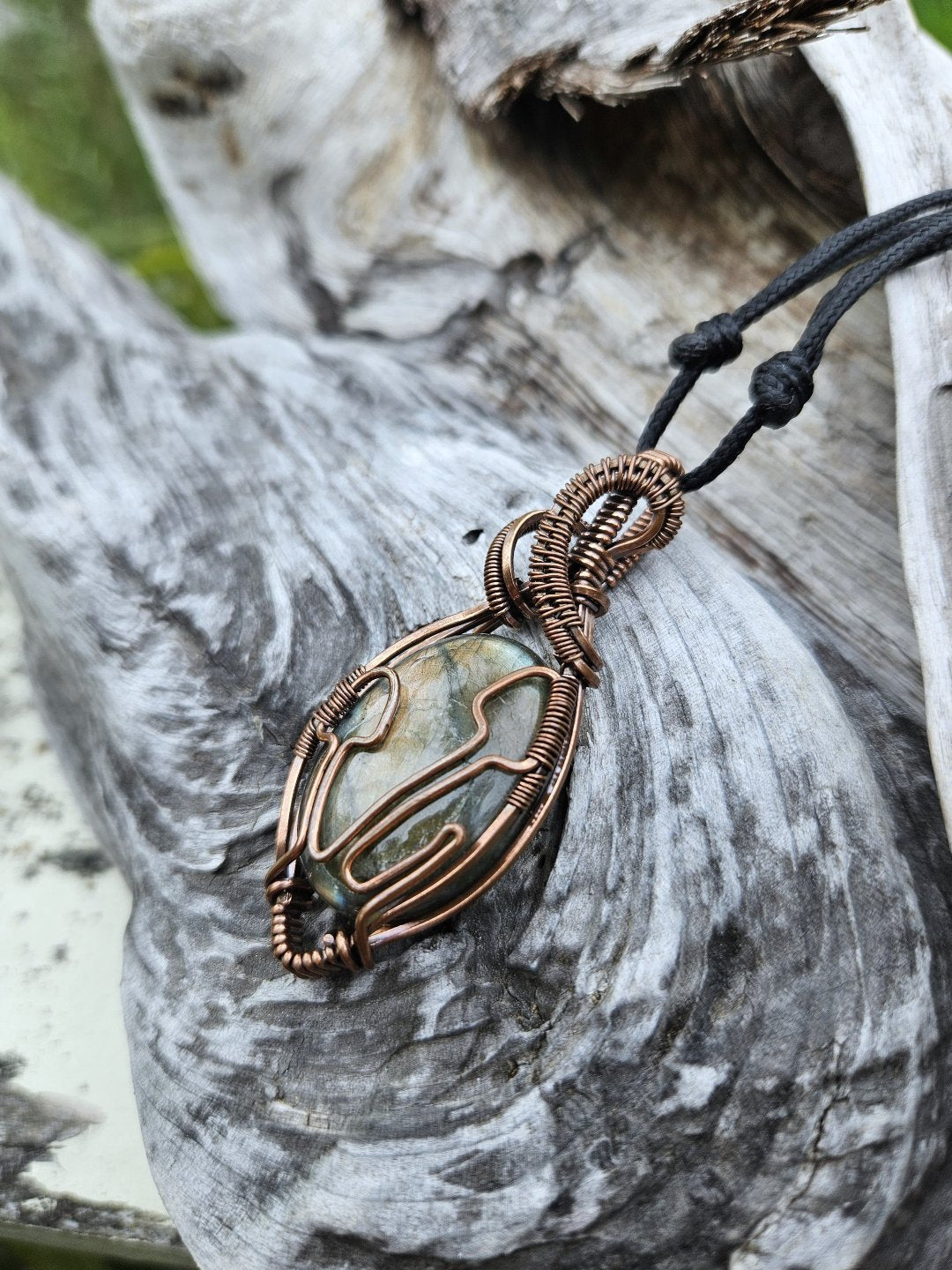 Labradorite and Copper Mushroom Necklace