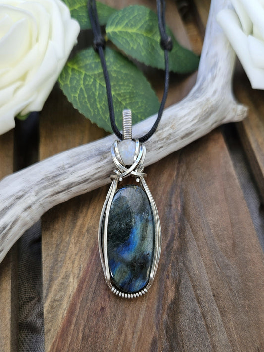 Labradorite, Moonstone and Silver Necklace