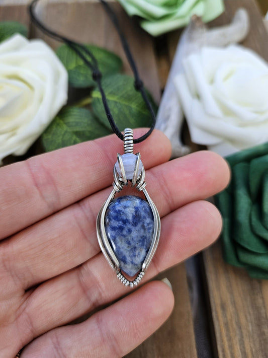 Sodalite, Blue Lace Agate and Silver Necklace