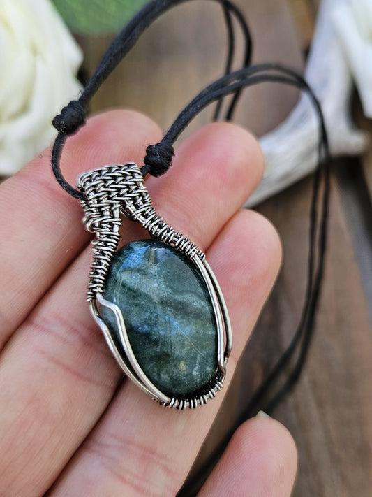 Moss Agate and Silver Necklace
