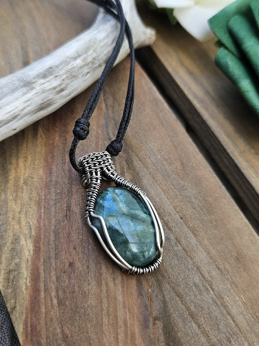 Moss Agate and Silver Necklace