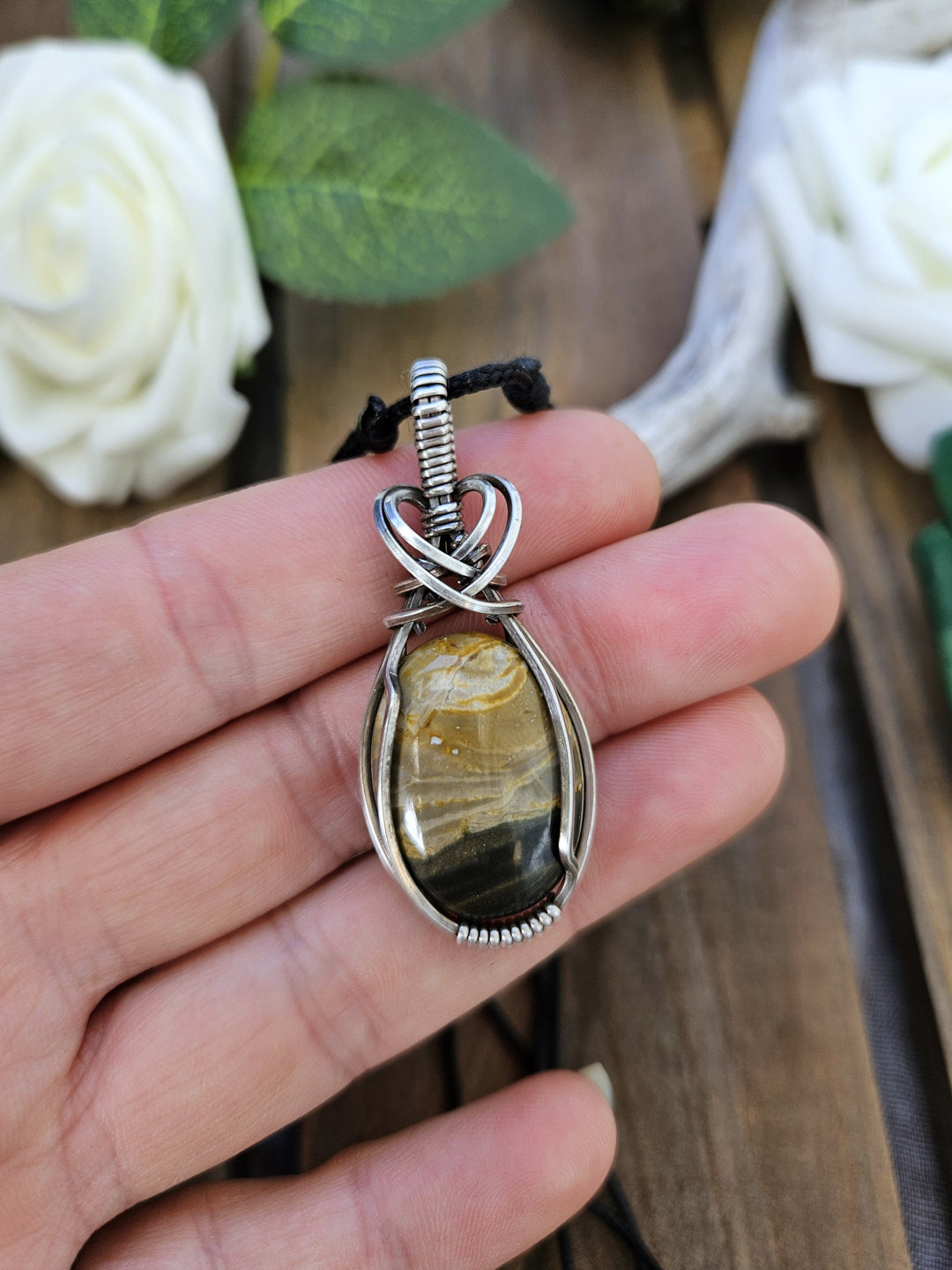Bumblebee Jasper and Silver Necklace