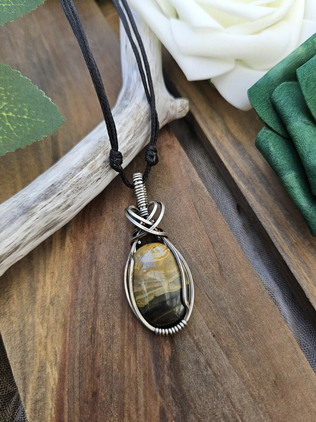 Bumblebee Jasper and Silver Necklace