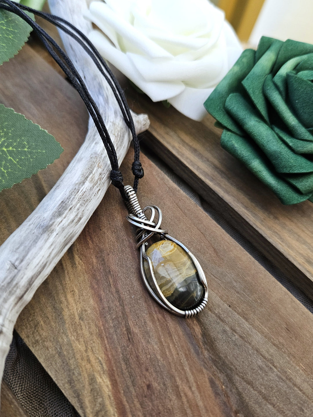 Bumblebee Jasper and Silver Necklace