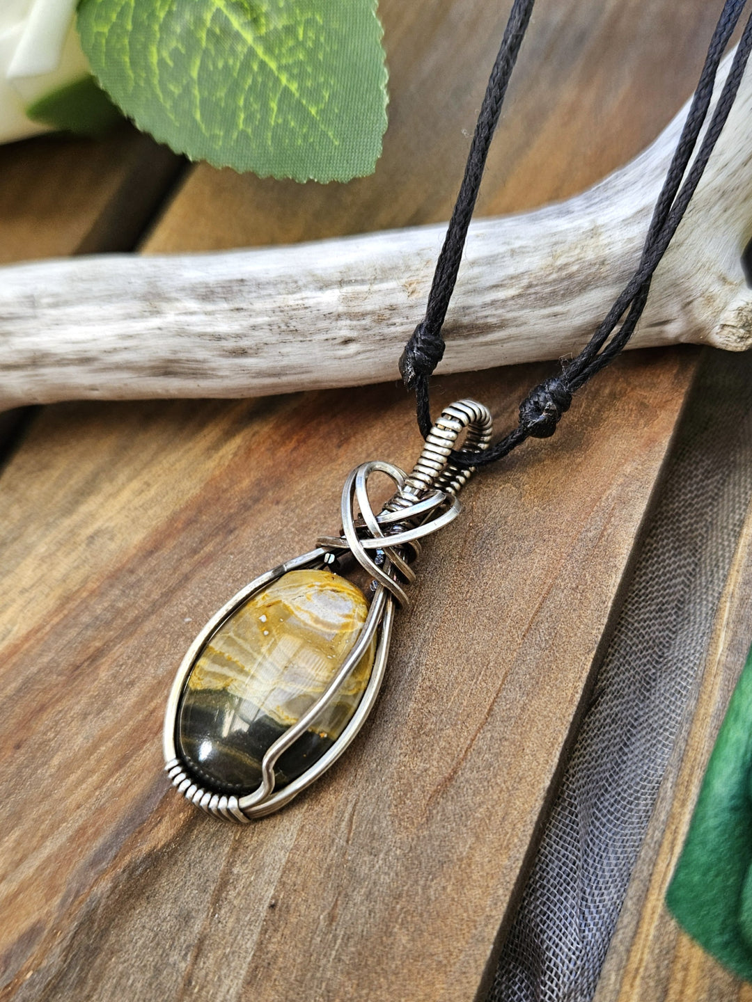 Bumblebee Jasper and Silver Necklace