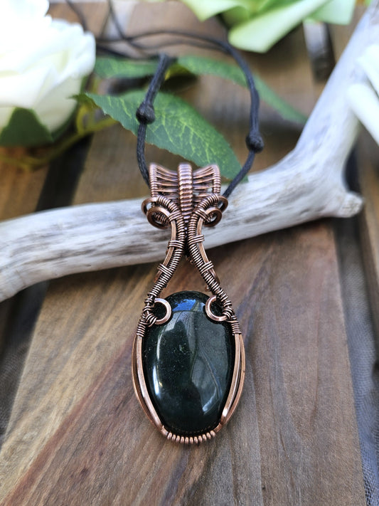 Moss Agate and Copper Necklace