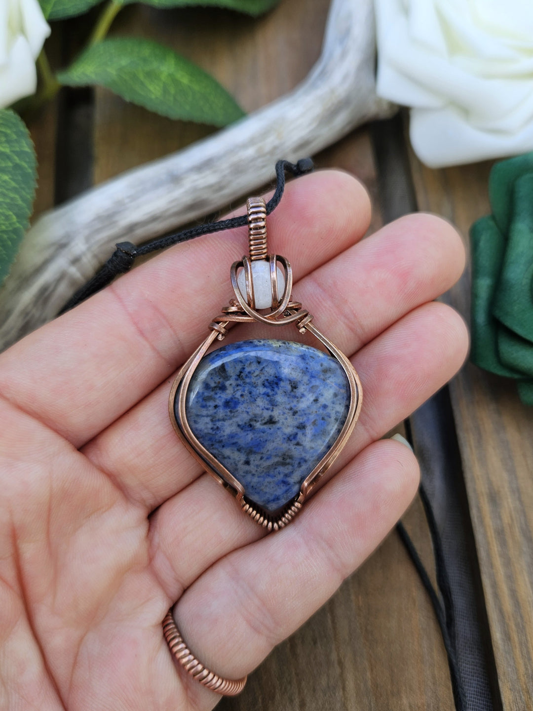 Dumortierite, Moonstone and Copper Necklace