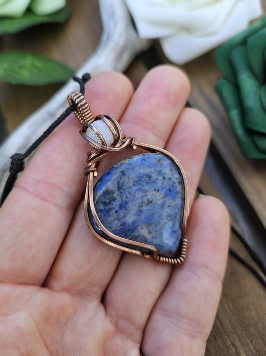 Dumortierite, Moonstone and Copper Necklace