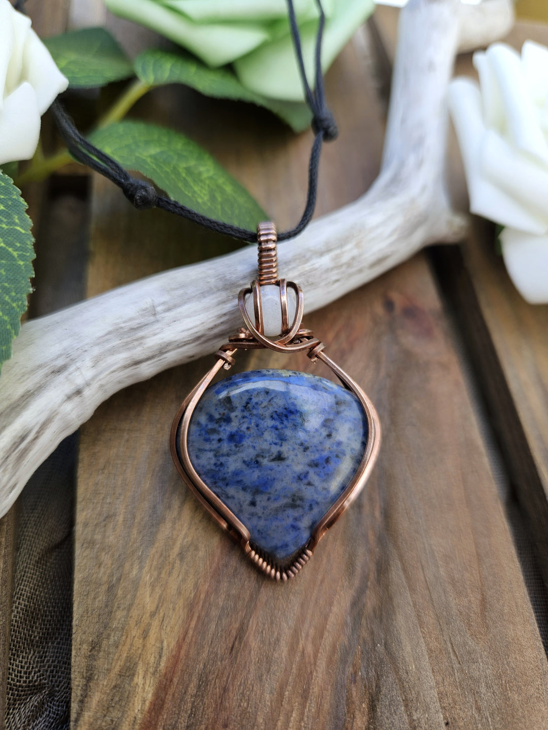 Dumortierite, Moonstone and Copper Necklace