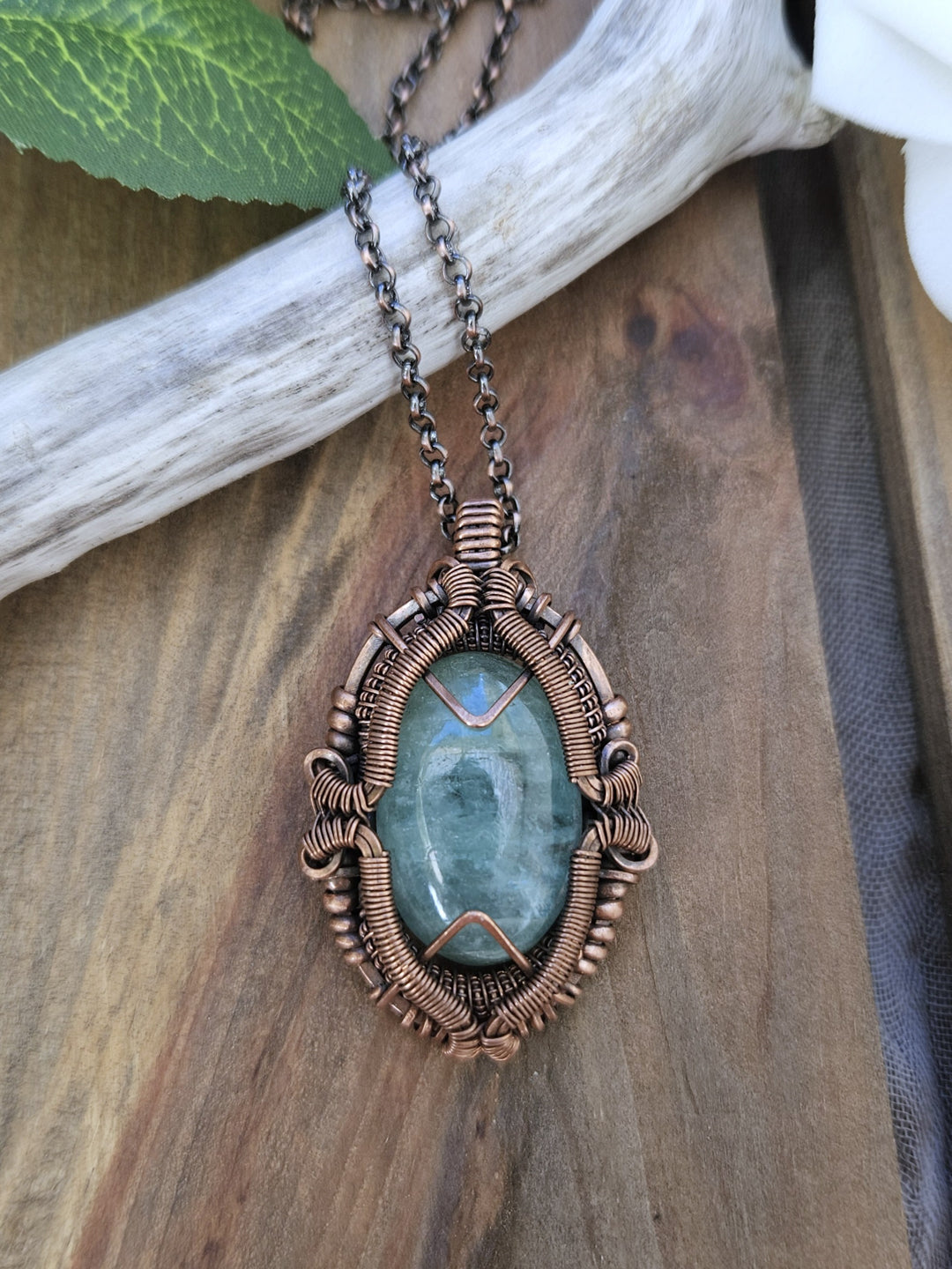 Aquamarine and Copper Shield Necklace