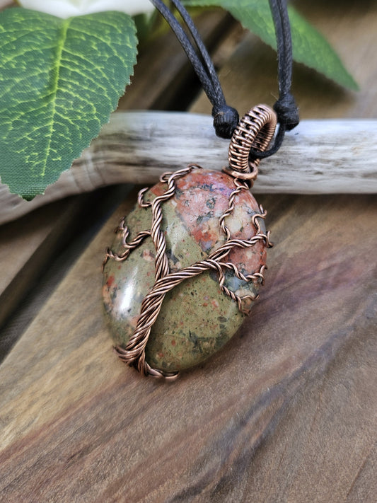 Unakite and Copper Tree of Life Necklace