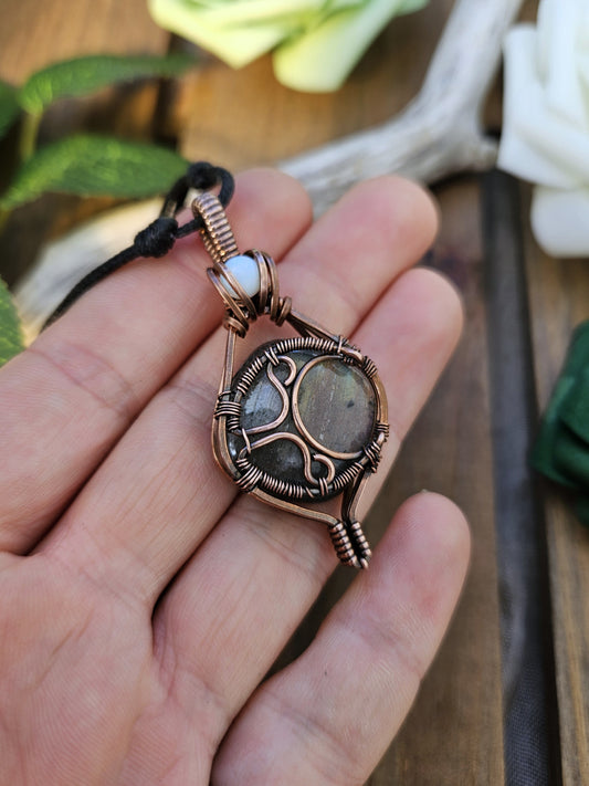 Labradorite, Opalite and Copper Moon Necklace