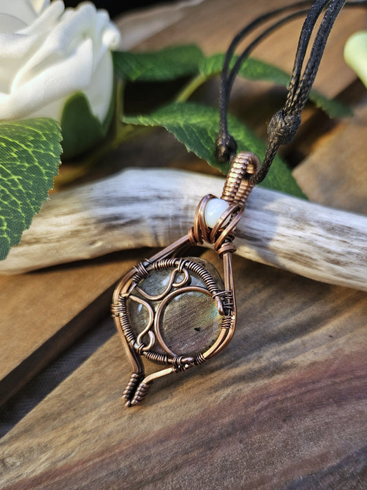 Labradorite, Opalite and Copper Moon Necklace
