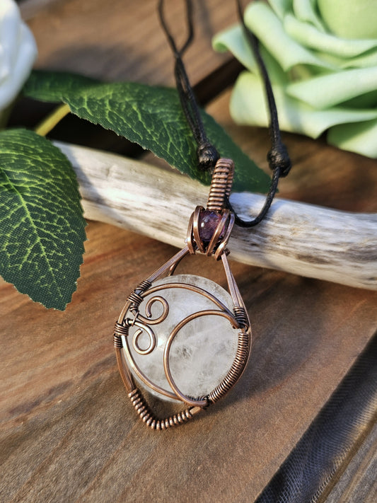 Quartz, Amethyst and Copper Moon Necklace