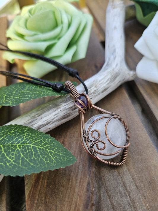 Quartz, Amethyst and Copper Moon Necklace
